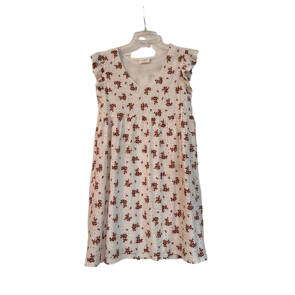 EVERLY Dress Womens Size M White Floral Babydoll Ruffle V Neck Eyelet Boho - Picture 2 of 8